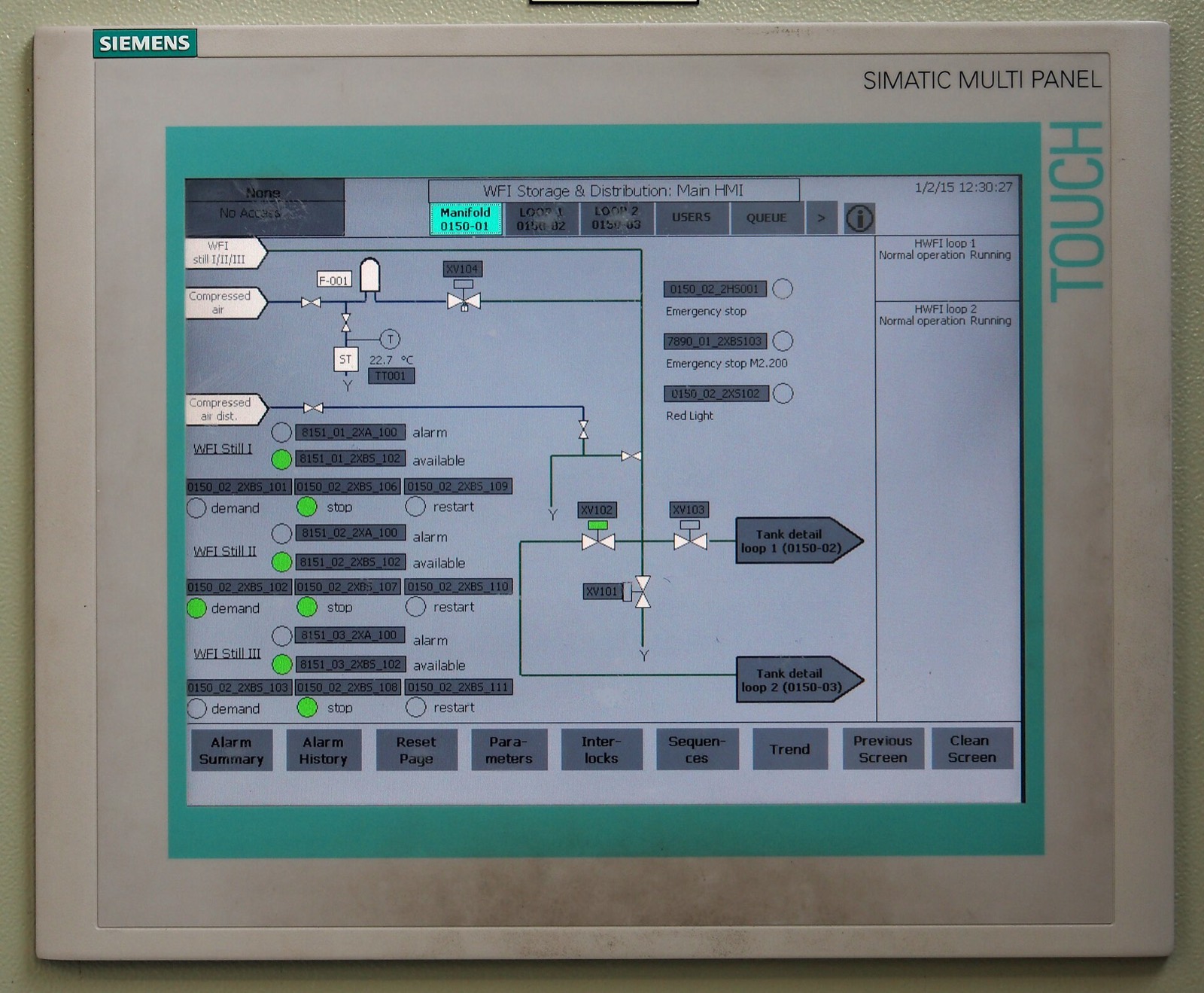 Siemens operatorpaneel met een WFI-distributiescherm